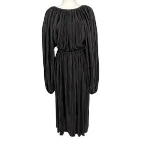 Atlein Collective Pleated Balloon Sleeve‎ Midi Dress Womens Size M Black